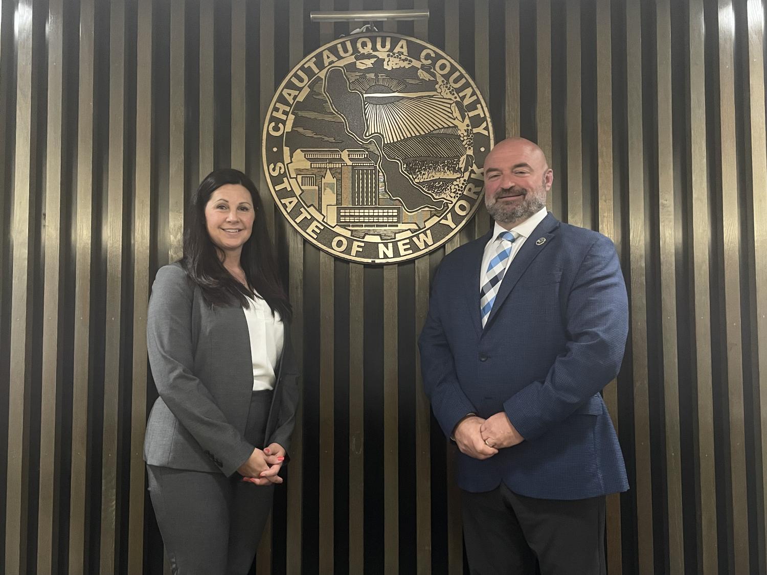 (Pictured left to right: Chautauqua County Budget Director Jennifer C. Swan and Chautauqua County Executive PJ Wendel)
