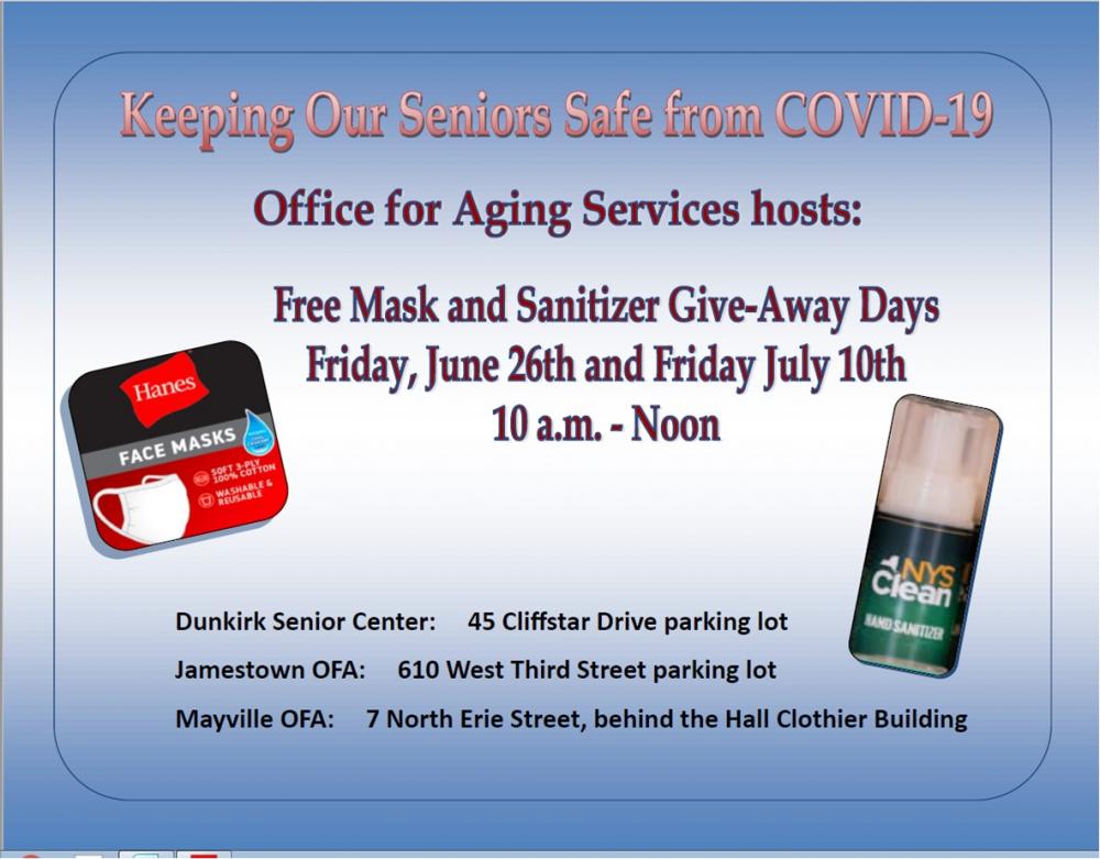 Flyer for Free Mask and Sanitizer Give-Away Events